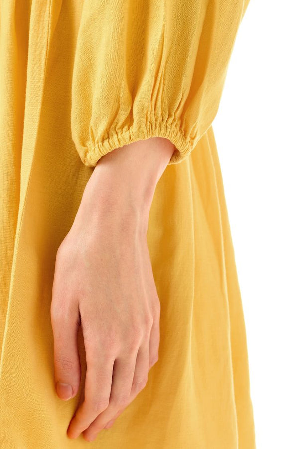 LINEN PLUNGED YELLOW MINI DRESS