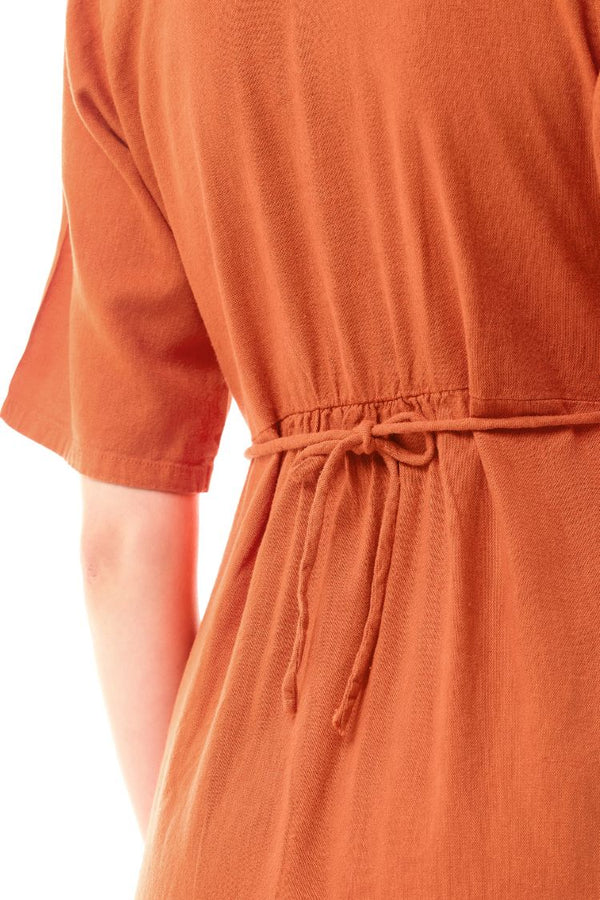 LINEN SLEEKLINE ORANGE BUTTON DRESS