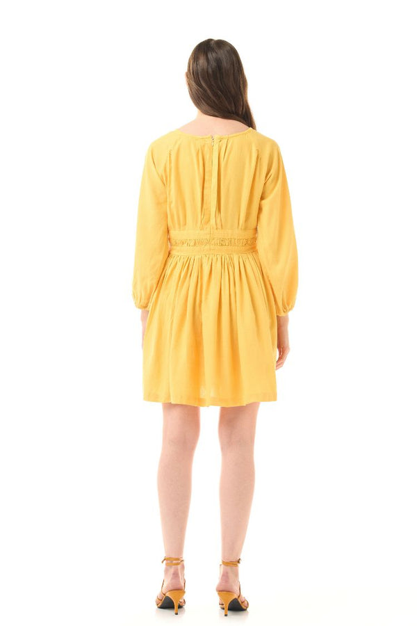 LINEN PLUNGED YELLOW MINI DRESS