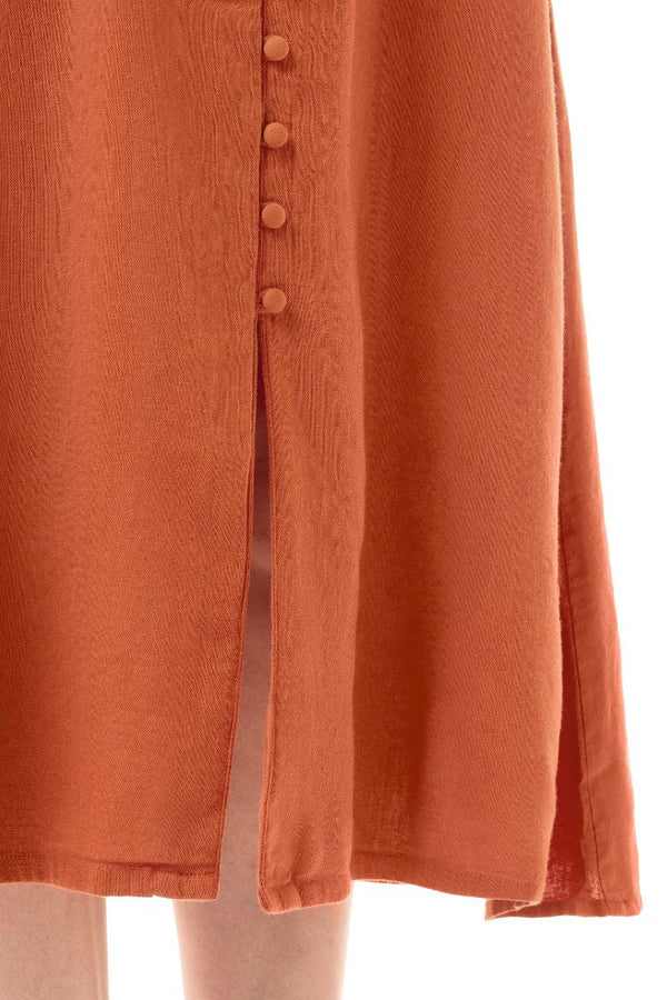 LINEN SLEEKLINE ORANGE BUTTON DRESS