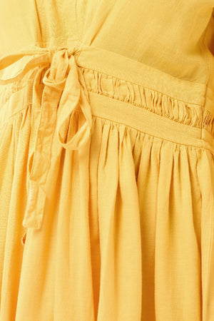 LINEN PLUNGED YELLOW MINI DRESS